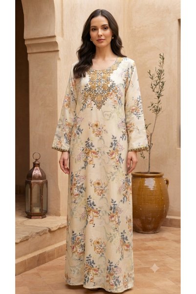 Maison Emarat Garden Embroidered Jalabiya – Luxury Floral Modest Maxi Dress