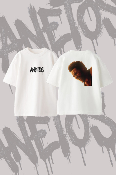 Anetos The Weeknd_87 Design Back Printed Cotton White Oversize T-Shirt