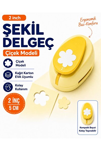 OFİSİNN Şekilli Mega Boy Delgeç/Şekilgeç 5 cm Çiçek Sarı