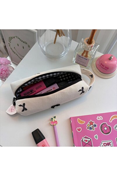 PİNKUE Coquette Fiyonk Desenli Mini Organizer | Makyaj Çantası | Kozmetik Çan...