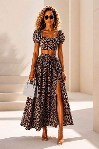 FashionForYou Σετ με μακριά φούστα, Ιολάντα, μπλούζα με φουσκώματα και animal...