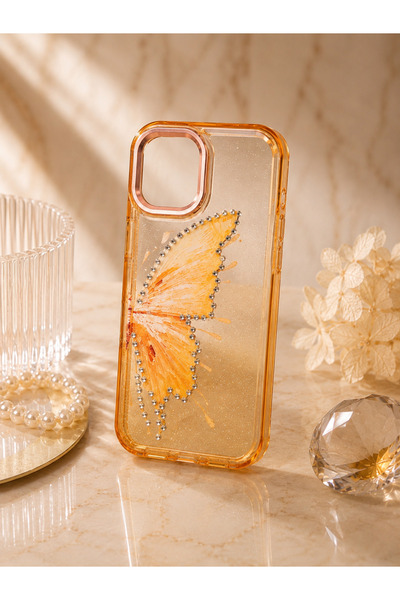 botyco Iphone 11 (6.1 inç) Uyumlu Simli Şeffaf Kelebek Desenli Renk Geçişli İ...
