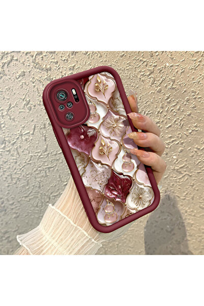 ARTISHELL Redmi Note 10 4G/Note 10S Uyumlu Lüks Tarz Çiçek Motifli Bordo Tele...