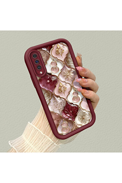 ARTISHELL Samsung Galaxy A50/A50S/A30S Uyumlu Lüks Tarz Çiçek Motifli Bordo T...