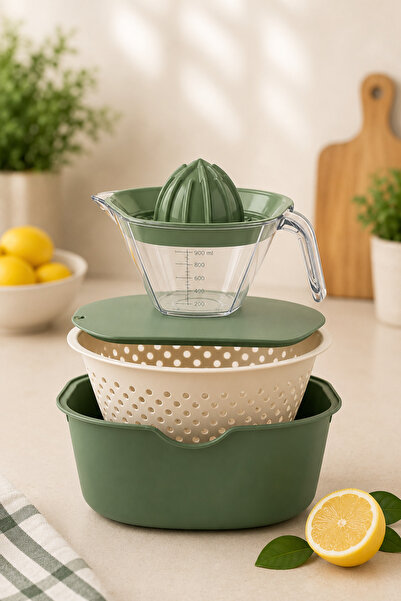 EMİLA HOME 5 Piece Kitchen Set Mixing Bowl Salad Bowl Cutting Board Lemon Squ...