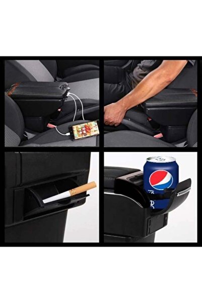 BTM OTOMOTİV Bmw Tip 6 USB 1 Type-C Girişli Kolçak Her Araca Uygun Kolçak Kol Dayama Çift Açılır Siyah