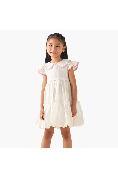 ELIGO Peter Pan Collar Cap Sleeves Dress with Polka Dot Print