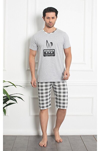 Serena Pijama bărbat din bumbac, mânecă scurtă și pantaloni 3/4, imprimeu ,,H...