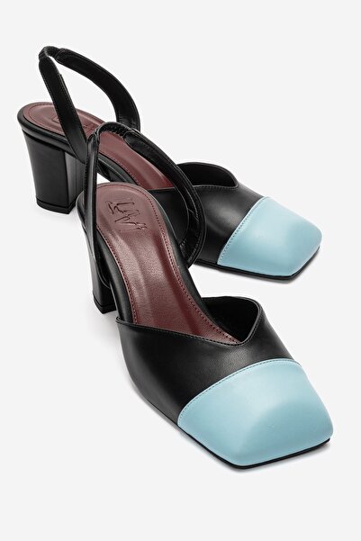 LuviShoes Γυναικεία παπούτσια με τακούνι MARUELLE Black Skin Blue Skin