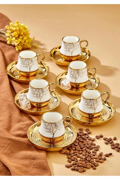 CEZVE HOME 6 Kişilik Porselen Desenli Çay Fincan Takımı