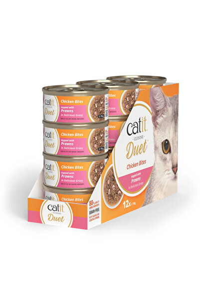 Catit Cuisine Chicken Bites with Prawns Wet Cat Food – 12x75g Grain Free Cann...