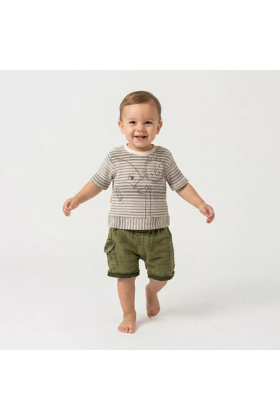 Generic Brand 6/24 Months Muslin Shorts Linen T-Shirt Baby Set