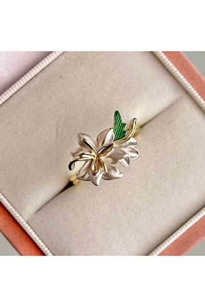 SWANOVAJEWELRY Lilyum Tasarım Çiçek Detaylı Ayarlanabilir Kadın Yüzük