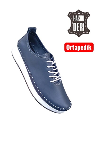 Viyolas Hakiki Deri Kadın Ayakkabısı Bağlı Düz