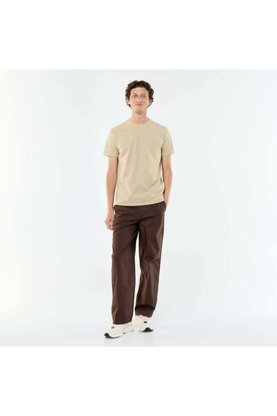 KIABI Plain Poplin Wide-Leg Trousers BROWN