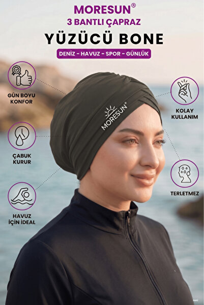 MORESUN Three-Striped Crossed Sea Pool Swimmer Sports Cap - Ready-To-Wear Tur...