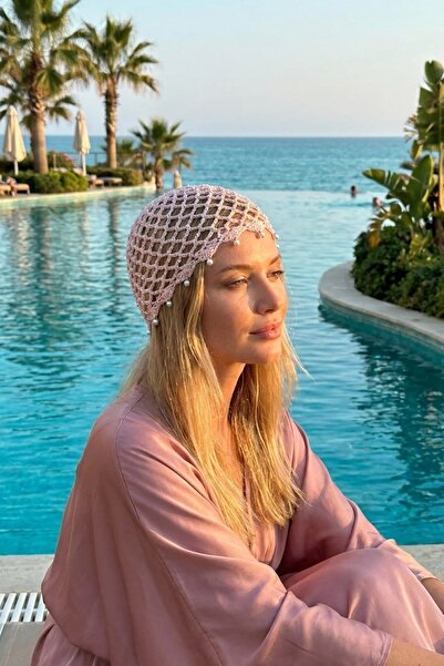 LAGRANZE Pearl Black Pearl Detailed Women's Hand Knitted Beanie