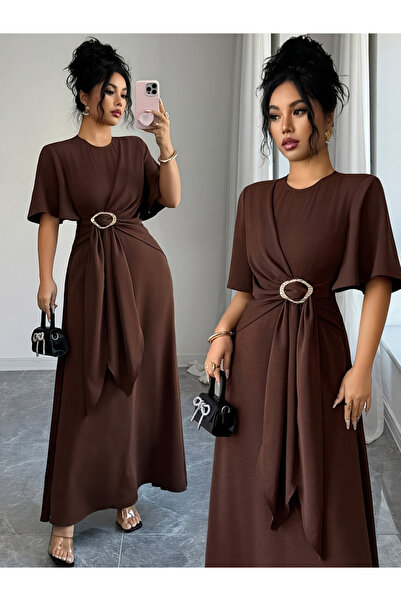Take Two By Styli Pure Color Metal-Decorated Dress For Women