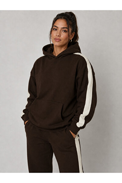 EYAX MODA Women's Striped Detsyli Hooded Pocket Sweatshirt