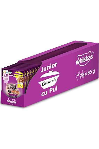 Whiskas Hrană umedă pentru pisici, Junior, Pui în aspic, 28x85g