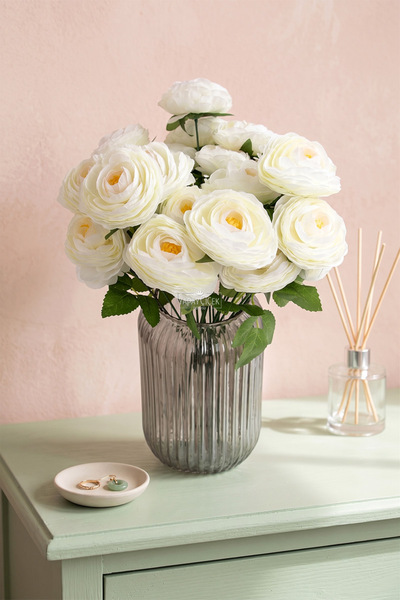Yapay Çiçek Deposu Artificial Flower 7-Piece Aria Rose Bunch 38 cm White