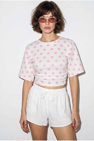 Hiccup LUCCI Tricou Damă Scurt Cu Buline Și Guler Rotund