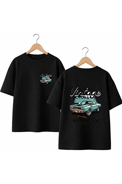 playwear Vitange Motors Back and Front Chest Printed 100% Cotton Oversize Loo...
