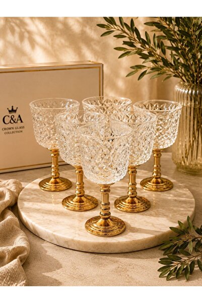 Onedekor 6'lı Clear Viena Gold Ayaklı Kahve Yanı Bardağı