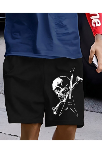 Toum Rock Metal Music Vintage Printed Black Shorts