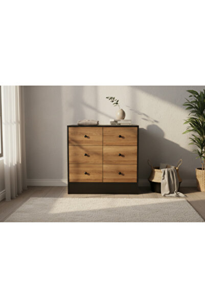 Palma homez Wooden chest of drawers with 6 drawers, brown and black, 80 cm