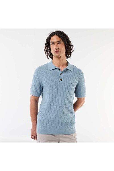 KIABI Knitted-Effect Polo Shirt BLUE