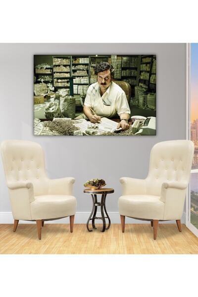 gurbaart Narcos Pablo Escobar HD Dijital Baskı Yatay Kanvas Tablo Oturma ODas...