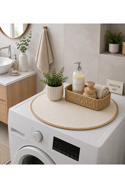 ÖRGÜM Machine Cover 54X54 cm Wicker Look Round Coffee Table Cover Multi-Purpo...