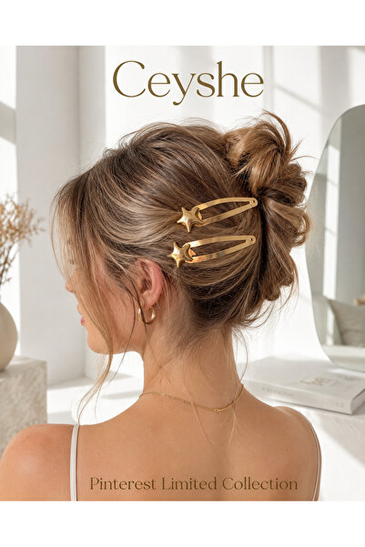 CeyShe Pinterest 2'li Parlak Gold Yıldız İthal Altın Kaplama Metal Çıtçıt Saç...