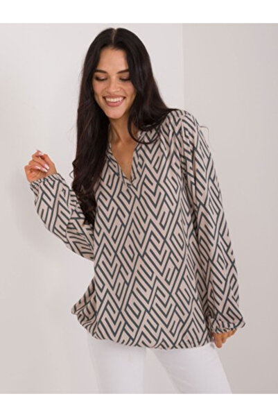 Sublevel Bluza Dama Maneca lunga, Geometric, Sublevel, Bej Eleganta Office Ma...