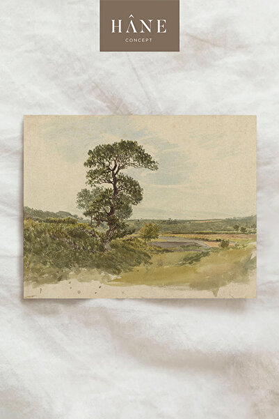 Hane Concept Vintage Treey Plain Poster, Watercolor Rural Valley Landscape