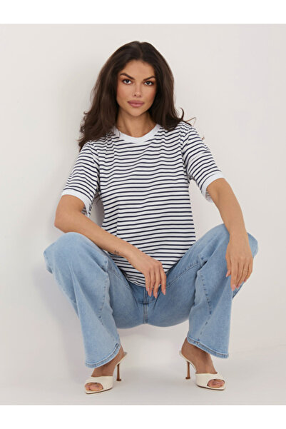 rue parıs Women 't-shirt shirt, RUE PARIS, Cotton, Short Sleeve, Navy Blue, m...