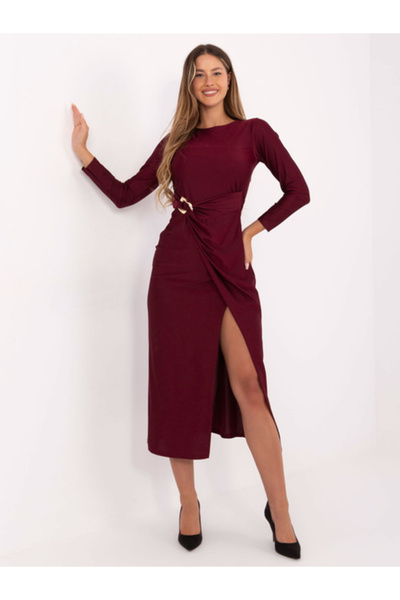 Italy Moda Γυναικείο Φόρεμα, ITALY MODA, Βισκόζη, Φόρεμα κρουαζέ, Μπορντό, μο...