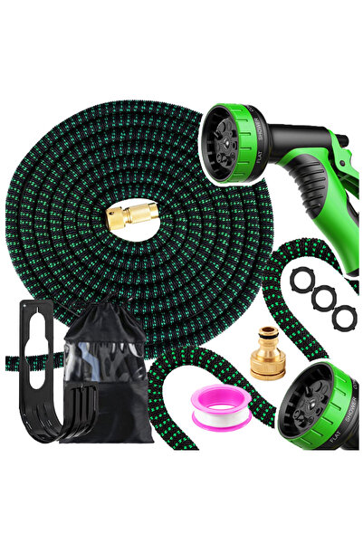Stator Furtun de grădină extensibil 45m + set mare de conectori 10 în 1 + suport