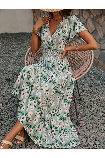innature Rochie de damă cu efect de subțiere, cu imprimeu floral, elastică, e...