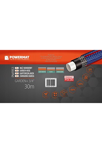 Powermat Furtun de grădină pentru apă 3/4'' 50m 4 straturi 22 bari