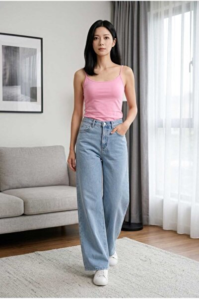 they11 Women's Wide Leg High Waist Lycra Denim Blue Snow Jeans