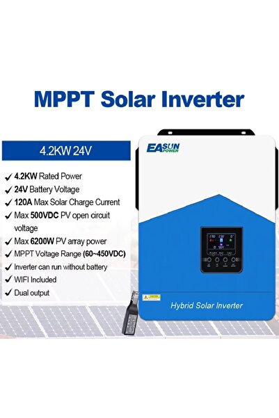 EASUN Invertor solar hibrid off-grid 4,2 kW 48 V, undă sinus pură, MPPT 120 A...