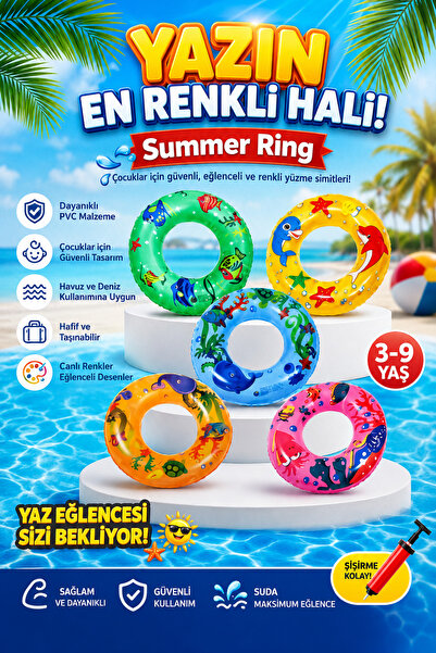 Genel Markalar Melek Kırtasiye 🌊🐠 Renkli Çocuk Yüzme Simidi – Yazın Vazgeçi...