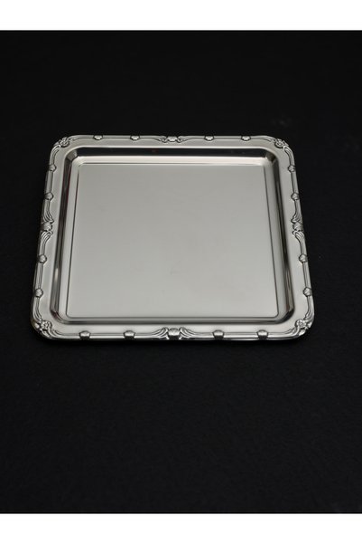 Yaren Style Set of 6 Square Stainless Steel Trays – Decorative Coffee and Tea Serving Tray with Embossed Pattern