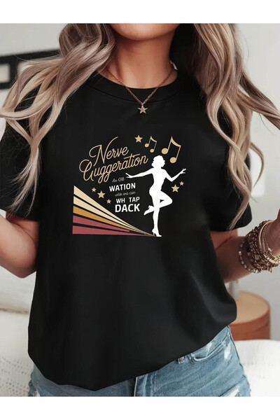 01THEONE تي شيرت نسائي مطبوع عليه Nerve Cuggertation Music & Dance - بلوزة بأ...