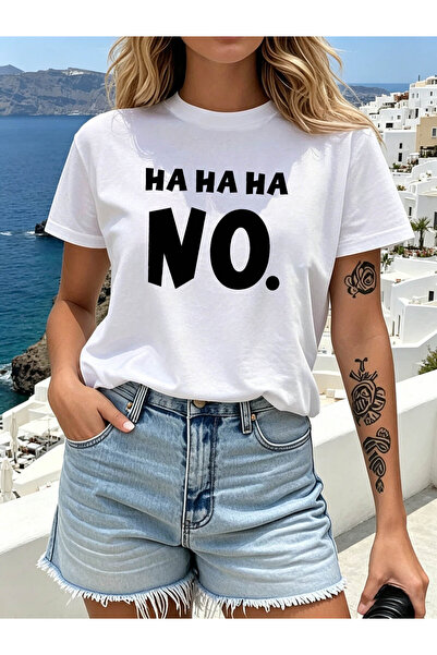 KYMC07 Women's Letter Print T-Shirt - Short Sleeve Crew Neck Top with HA NO T...