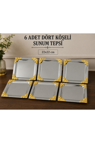 Alg Home Dekoratif Paslanmaz Çelik Kare 6 Adet Dört kenar Gül Aksesuarlı Sunu...