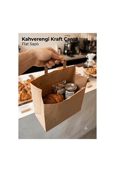 Tuffix 250 Adet 28x16x29 cm Kahverengi Kraft Kağıt Çanta flat saplı