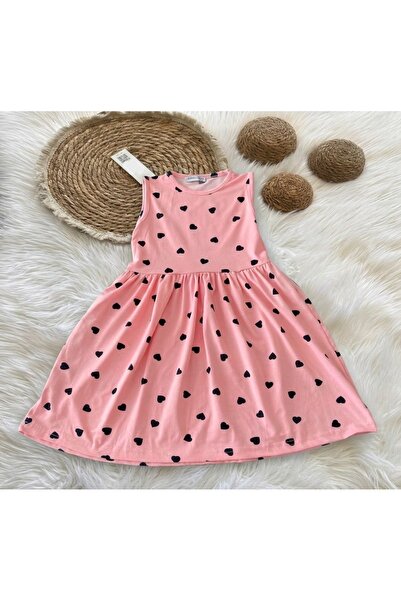 Kids KIZ ÇOCUK KALPLİ PEMBE ELBİSE